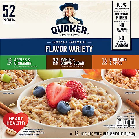 Quaker Oats Instant Oatmeal Variety Pack 52ct