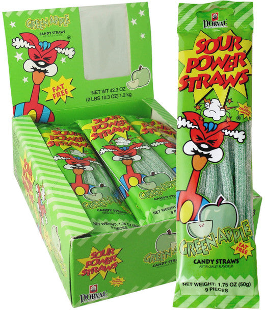 Dorval Sour Power Green Apple Straws 24ct